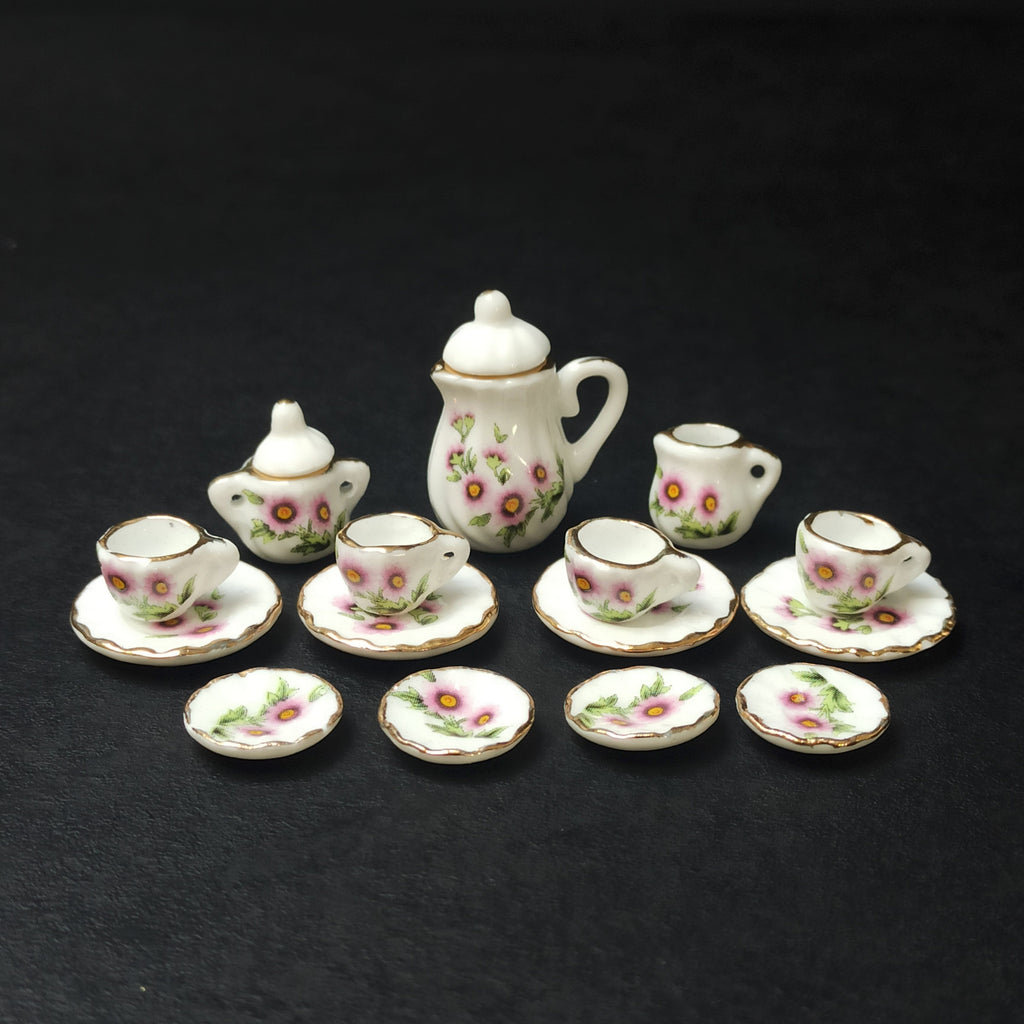 Dollhouse Minijaturni Keramički Set za čaj 1:12 (15kom) - Rozi Gerberi