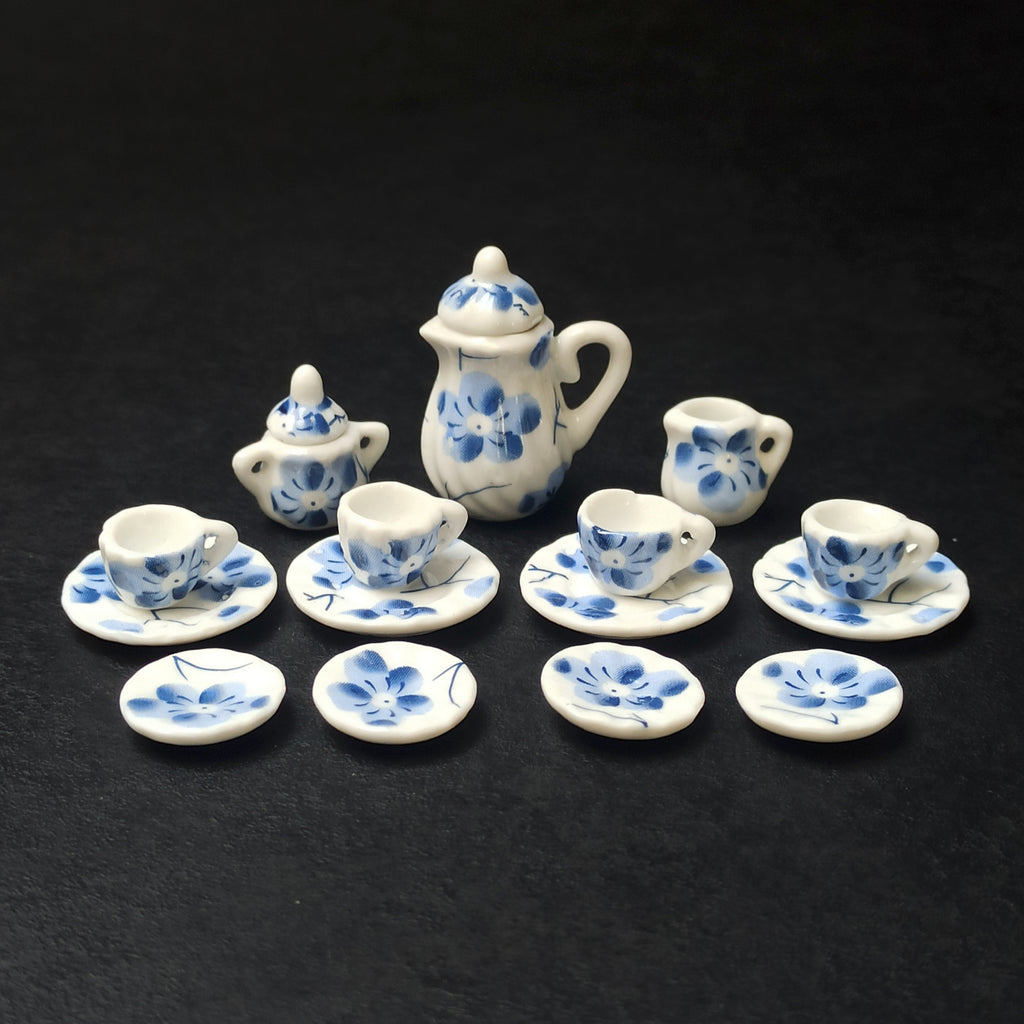 Dollhouse Minijaturni Keramički Set za čaj 1:12 (15kom) - Nemofila Plavooka