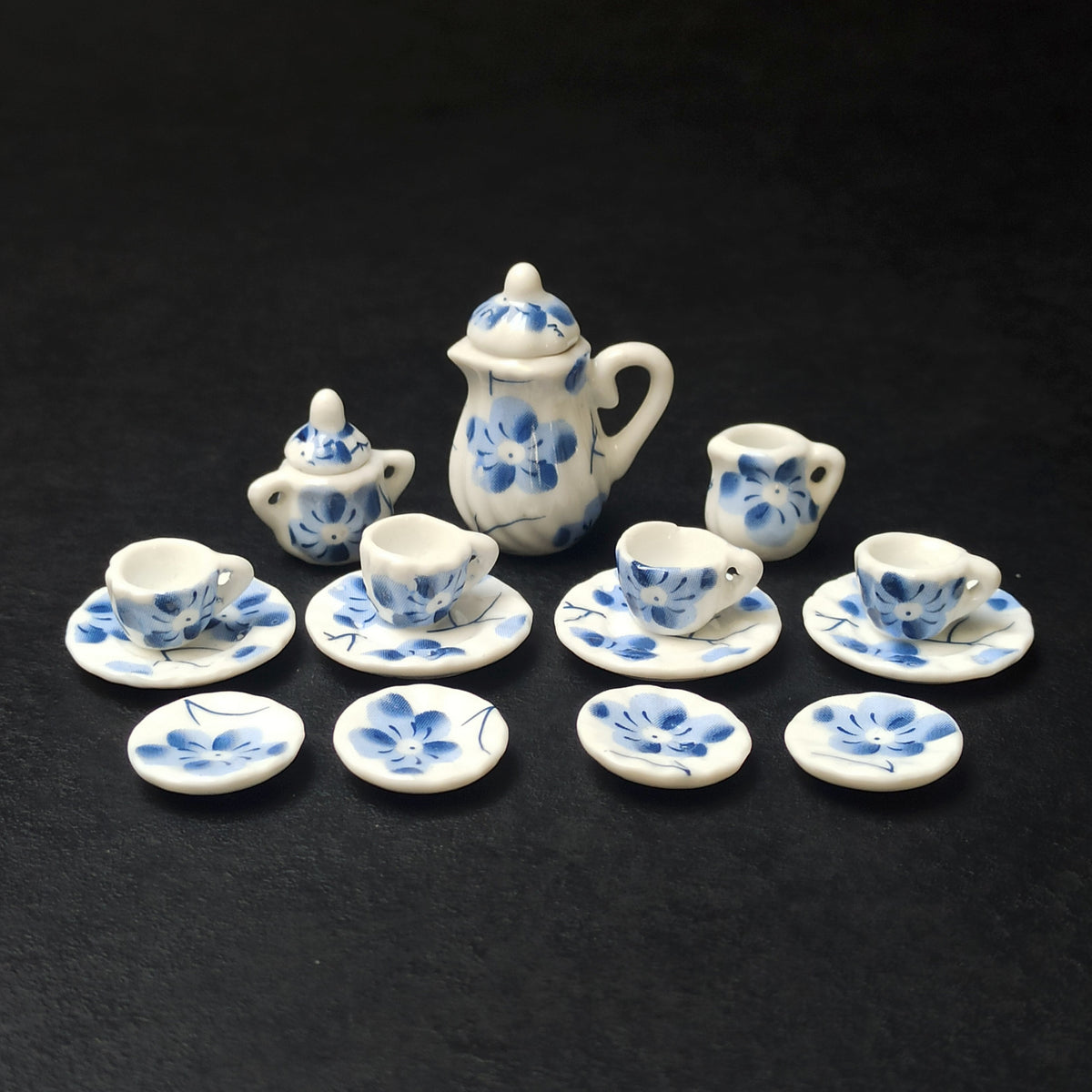 Dollhouse Minijaturni Keramički Set za čaj 1:12 (15kom) - Nemofila Plavooka