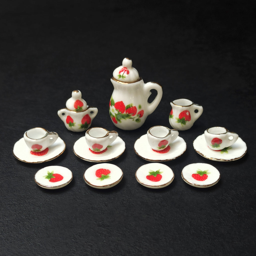 Dollhouse Minijaturni Keramički Set za čaj 1:12 (15kom) - Mala Slatka Jagoda