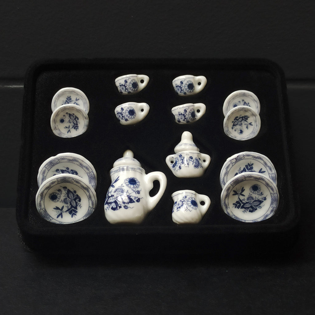 Dollhouse Minijaturni Keramički Set za čaj 1:12 (15kom) - Vintage Livadno Plava