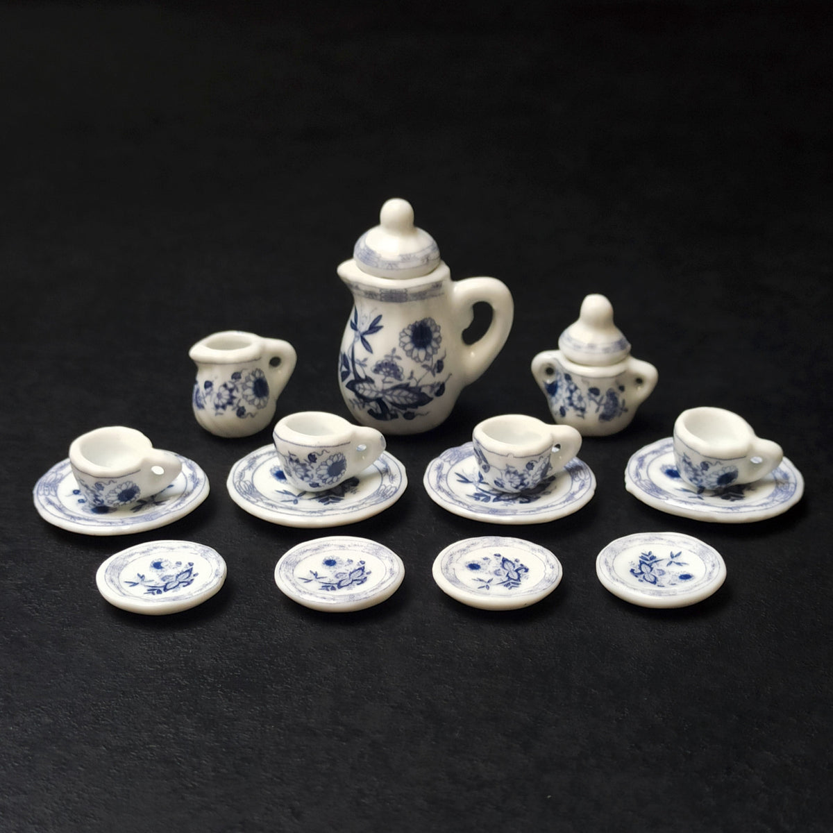 Dollhouse Minijaturni Keramički Set za čaj 1:12 (15kom) - Vintage Livadno Plava