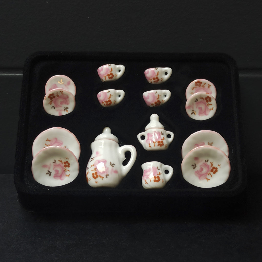Dollhouse Minijaturni Keramički Set za čaj 1:12 (15kom) - Pastelna Ruža