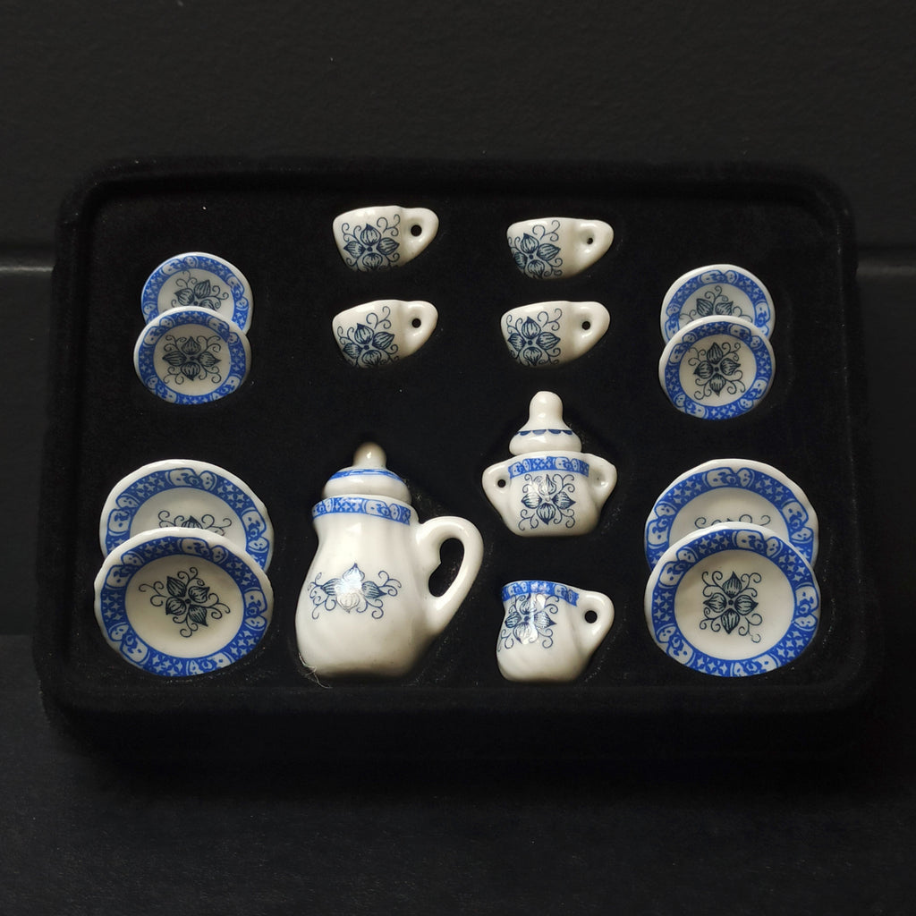 Dollhouse Minijaturni Keramički Set za čaj 1:12 (12kom) - Plavi Lotus